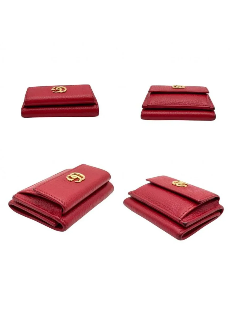 Gucci Wallet Petit Marmont GG Trifold Mini Compact Leather Rose Red Gold Double